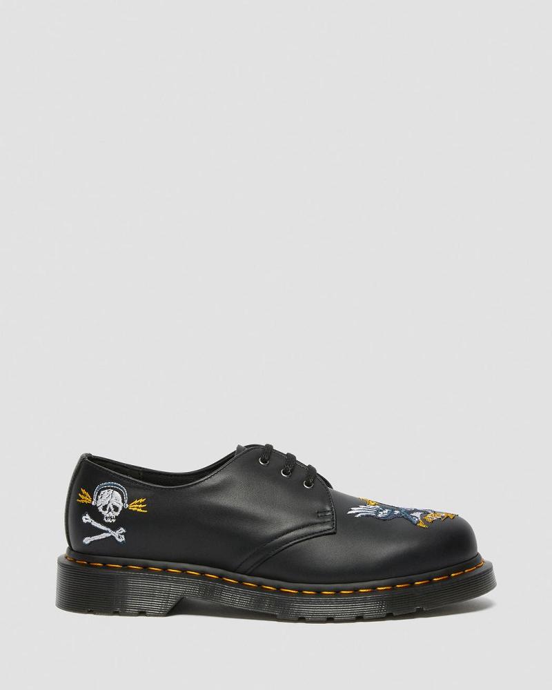 Men's Dr Martens 1461 Souvenir Embroidered Leather Oxfords Shoes Black | AU 605YXF